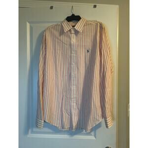 GUC Polo Ralph Lauren 100% Cotton Red/White Stripe Dress Shirt Size 16.5/36-37
